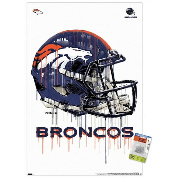 NFL Denver Broncos - Drip Helmet 20 Wall Poster with Push Pins, 22.375" x 34"