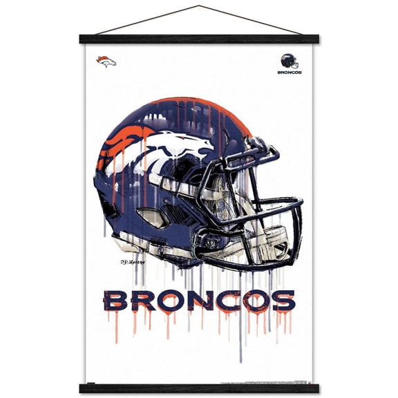 NFL Denver Broncos - Drip Helmet 20 Wall Poster with Wooden Magnetic Frame, 22.375" x 34"