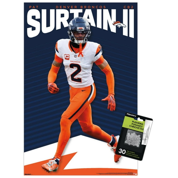NFL Denver Broncos - Pat Surtain II 25 Wall Poster with Push Pins, 14.725" x 22.375"