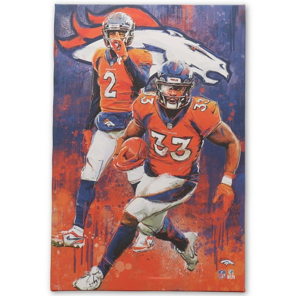 NFL Denver Broncos Pat Surtain II & Javonte Williams Painterly Graffiti Canvas Wall Decor for Man Cave, Office, or Game Room
