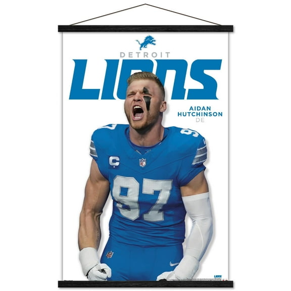 NFL Detroit Lions - Aidan Hutchinson Feature Series 25 Wall Poster with Magnetic Frame, 22.375" x 34"