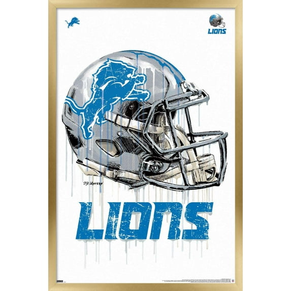 NFL Detroit Lions - Drip Helmet 20 Wall Poster, 14.725" x 22.375", Framed