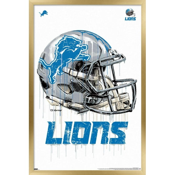 NFL Detroit Lions - Drip Helmet 20 Wall Poster, 22.375" x 34", Framed