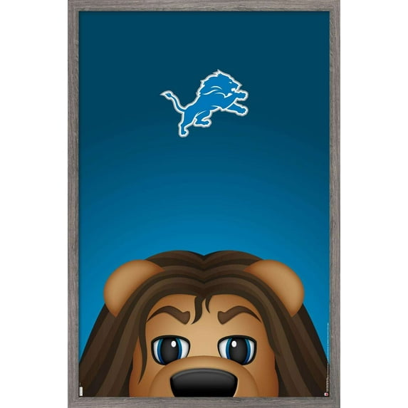 NFL Detroit Lions - S. Preston Mascot Roary 20 Wall Poster, 14.725" x 22.375", Framed