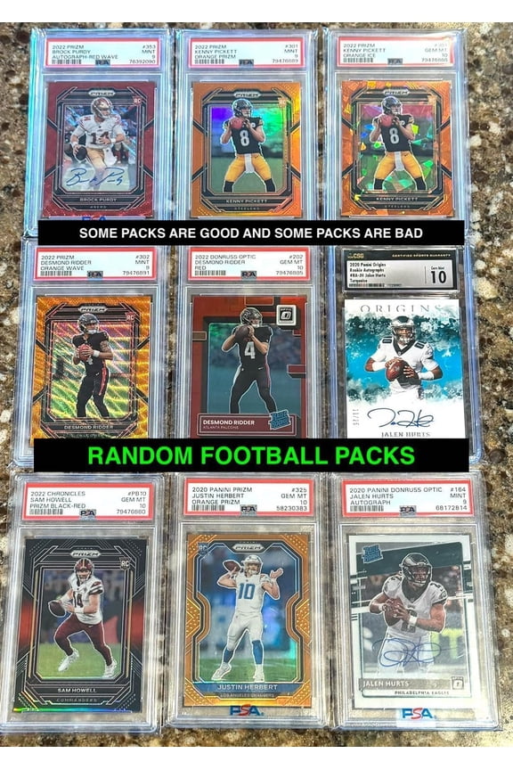 NFL Football Hot packs - 15 Cards - 7 Rookies - Look for Autographs - Graded Cards