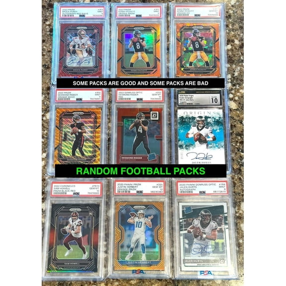 NFL Football Hot packs - 15 Cards - 7 Rookies - Look for Autographs - Graded Cards
