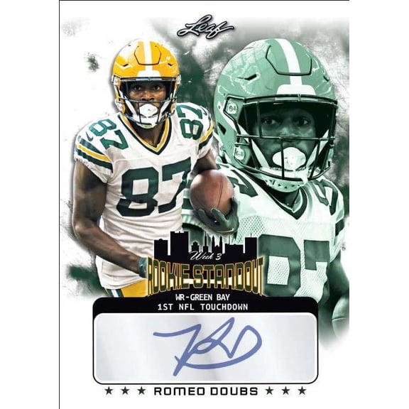 NFL Green Bay Packers 2022 Week 3 Rookie Standout Football Romeo Doubs /308 AUTOGRAPHED Trading Card (Leaf)