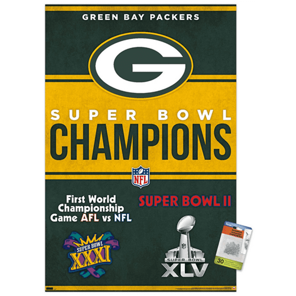 NFL Green Bay Packers - Champions 23 Wall Poster with Push Pins, 22.375" x 34"