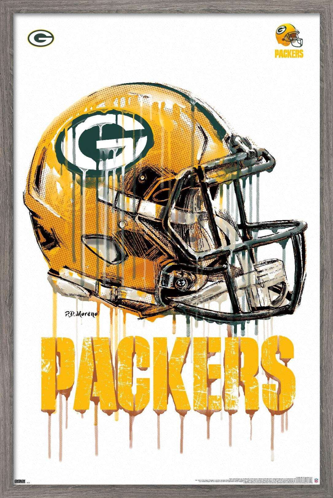 NFL Green Bay Packers - Drip Helmet 20 Wall Poster, 14.725" x 22.375", Framed