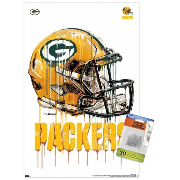 NFL Green Bay Packers - Drip Helmet 20 Wall Poster with Push Pins, 14.725" x 22.375"