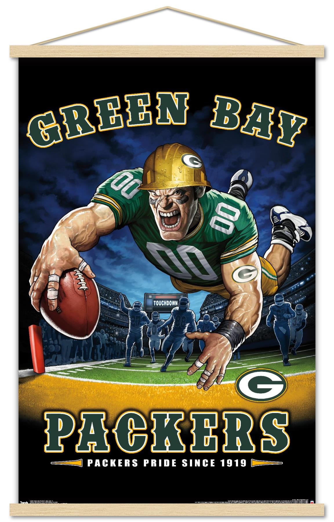 NFL Green Bay Packers - End Zone 17 Wall Poster with Wooden Magnetic Frame, 22.375" x 34"