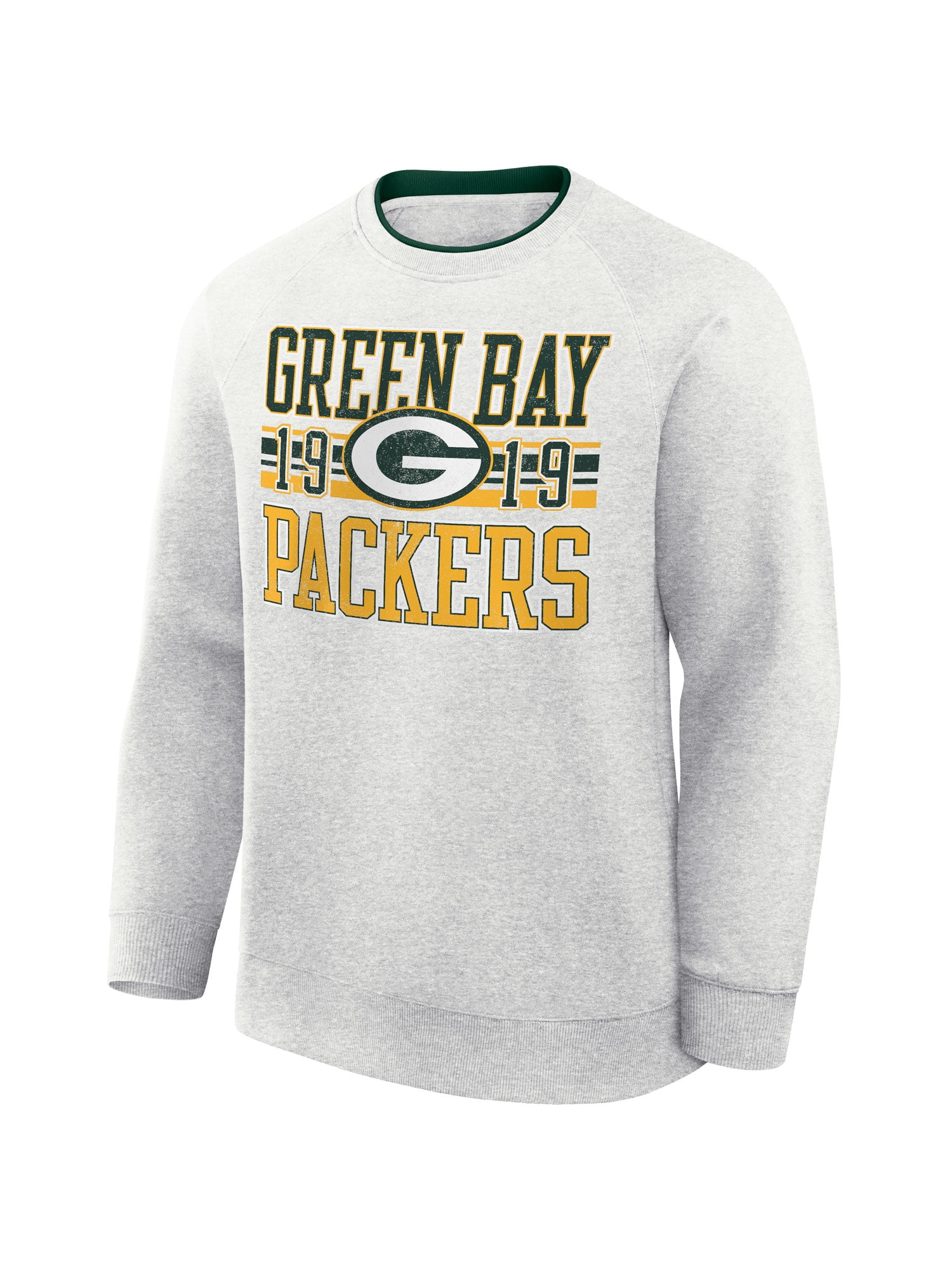 NFL Green Bay Packers Men's Cotton Gray Heather Long Sleeve Crew Fleece Sweatshirt