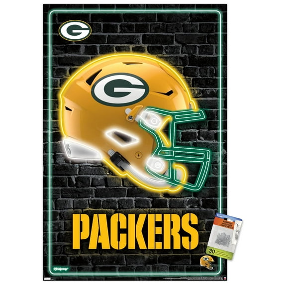 NFL Green Bay Packers - Neon Helmet 23 Wall Poster with Pushpins, 22.375" x 34"