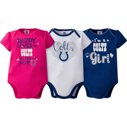 NFL Indianapolis Colts Baby Girls Short Sleeve Bodysuit Set, 3