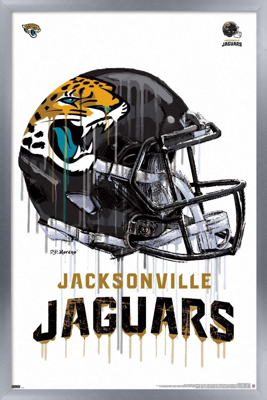 NFL JacksonVille Jaguars - Drip Helmet 20 Wall Poster, 14.725" x 22.375", Framed