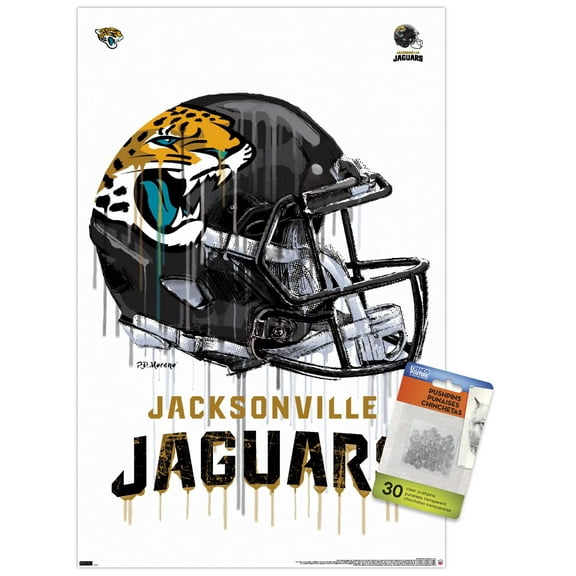 NFL JacksonVille Jaguars - Drip Helmet 20 Wall Poster with Push Pins, 14.725" x 22.375"