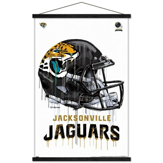 NFL JacksonVille Jaguars - Drip Helmet 20 Wall Poster with Wooden Magnetic Frame, 22.375" x 34"