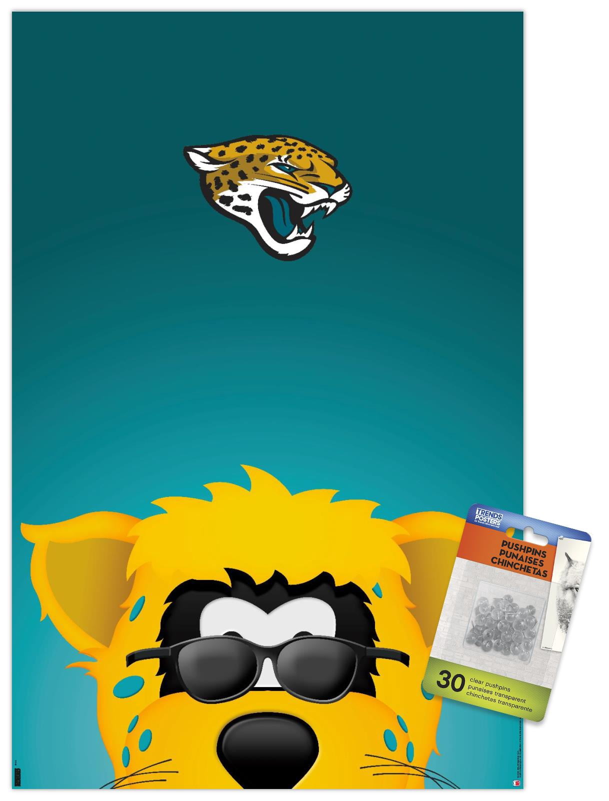 NFL JacksonVille Jaguars - S. Preston Mascot Jaxon DeVille Wall Poster with Pushpins, 14.725" x 22.375"