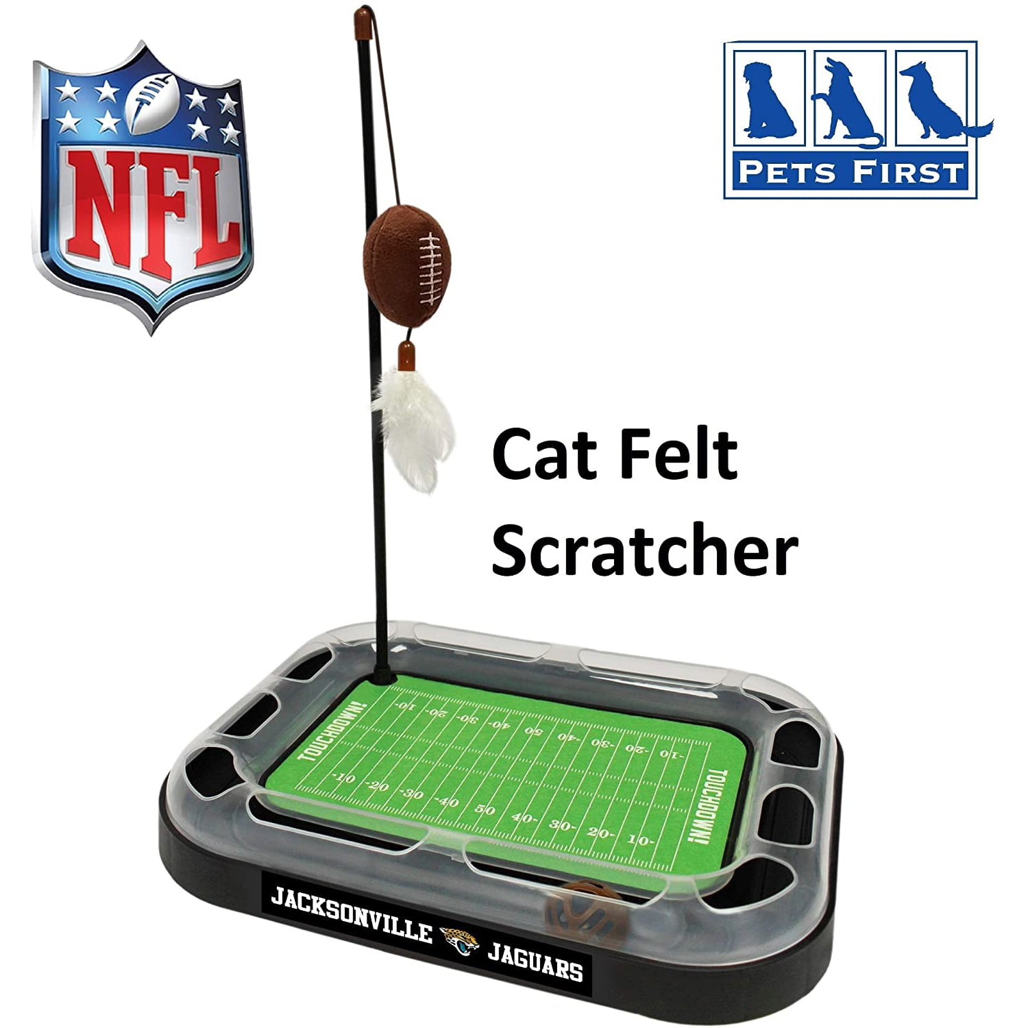 NFL Jacksonville Jaguars CAT Scratcher Toy with Catnip Plush & Feather Cat and Kitty Toy
