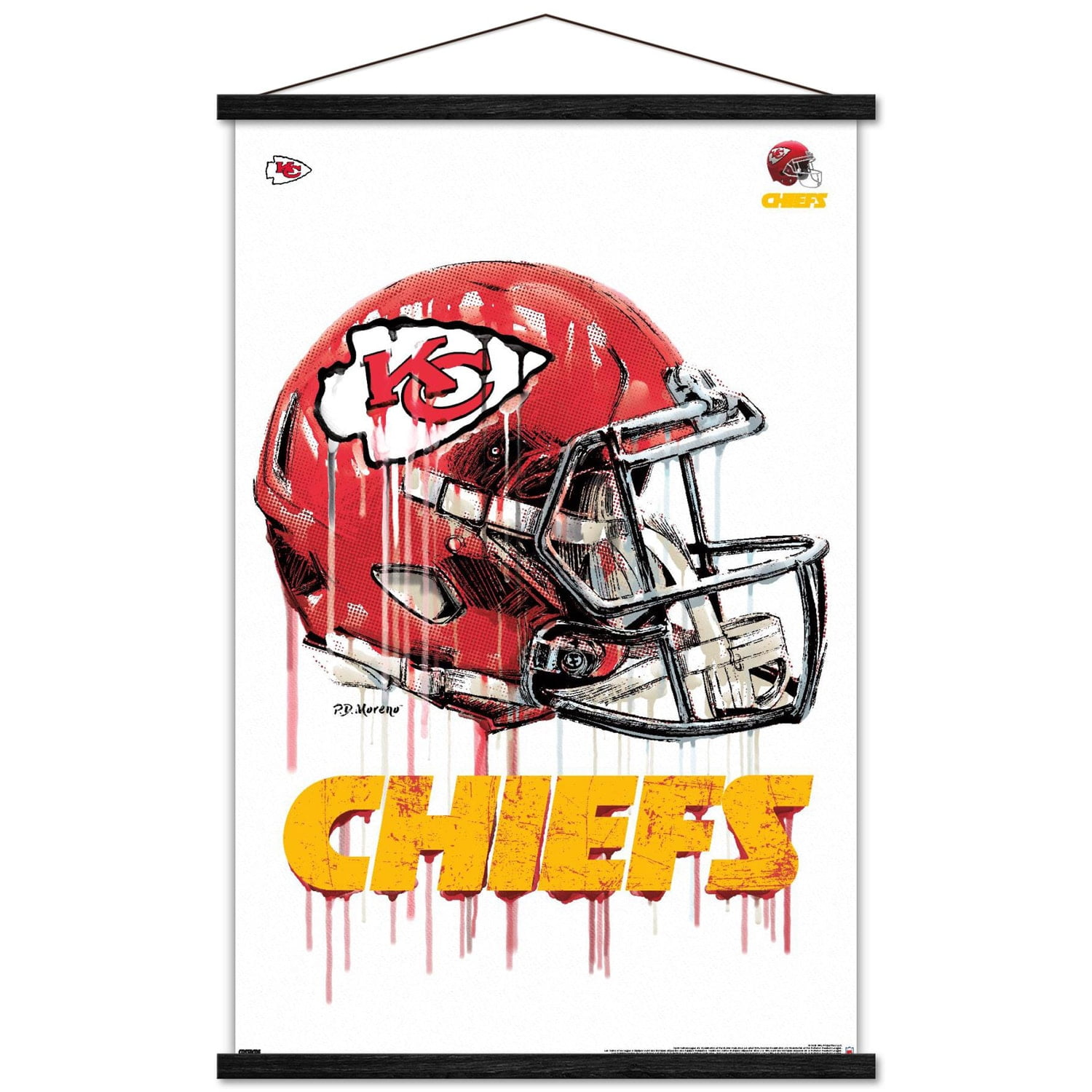 NFL Kansas City Chiefs - Drip Helmet 20 Wall Poster with Wooden Magnetic Frame, 22.375" x 34"