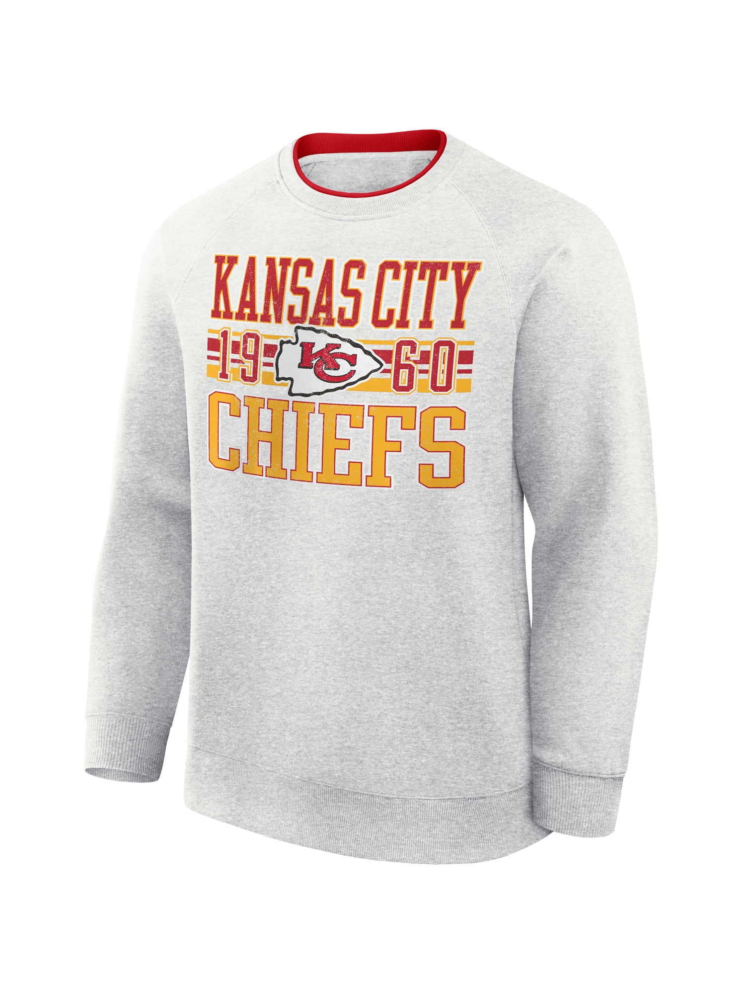 NFL Kansas City Chiefs Men's Cotton Gray Heather Long Sleeve Crew Fleece Sweatshirt