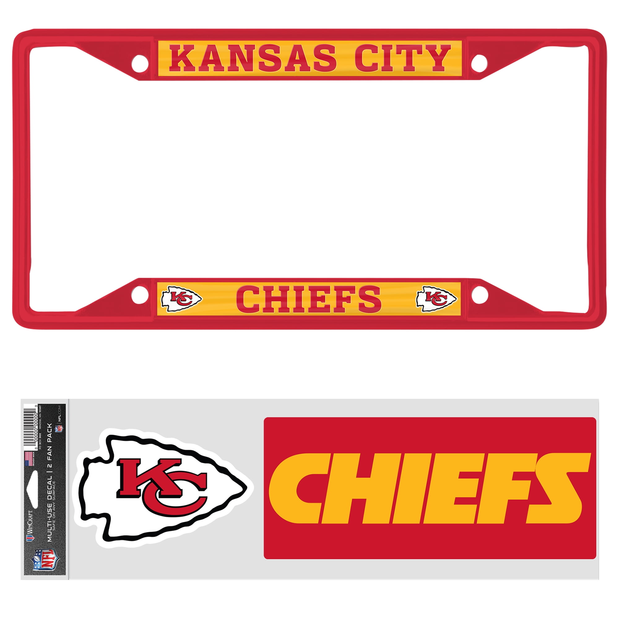 NFL Kansas City Chiefs Team Colored License Plate Frame with Decal Set