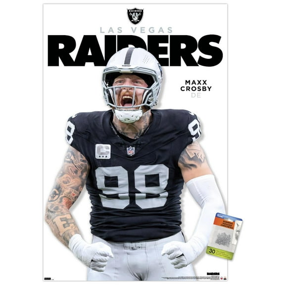 NFL Las Vegas Raiders - Maxx Crosby Feature Series 24 Wall Poster with Push Pins, 22.375" x 34"