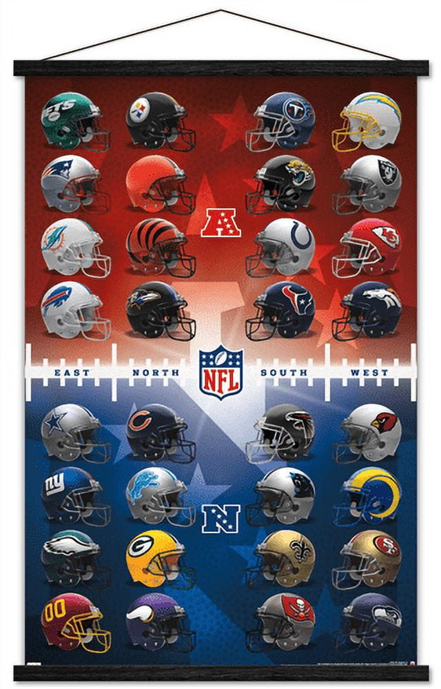 NFL League Helmets 21 Wall Poster with Wooden Magnetic Frame