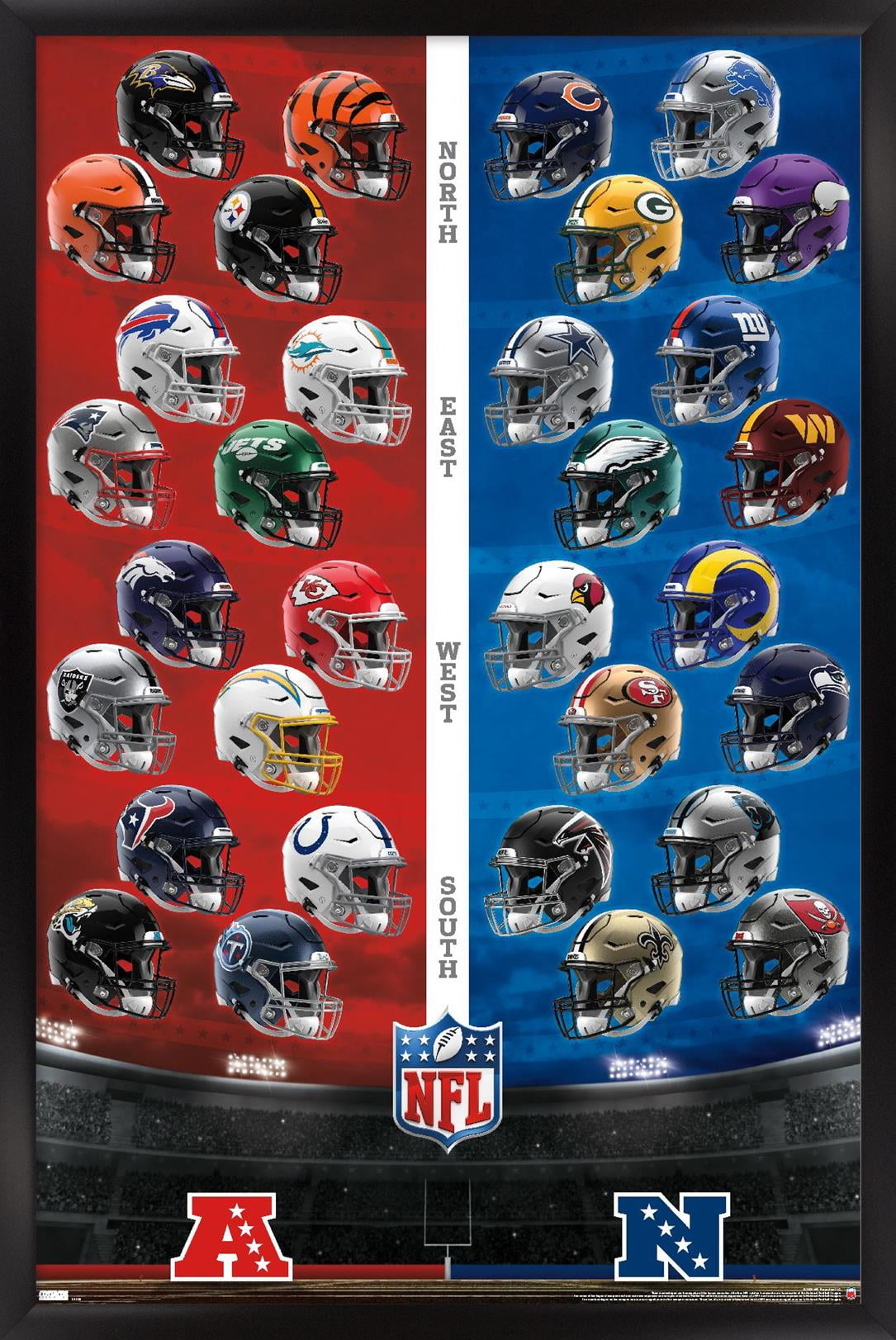NFL League - Helmets 22 Wall Poster, 14.725" x 22.375" Framed - Walmart.com