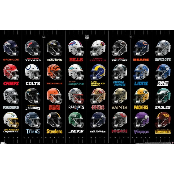 NFL League - Helmets 24 Wall Poster, 14.725" x 22.375"