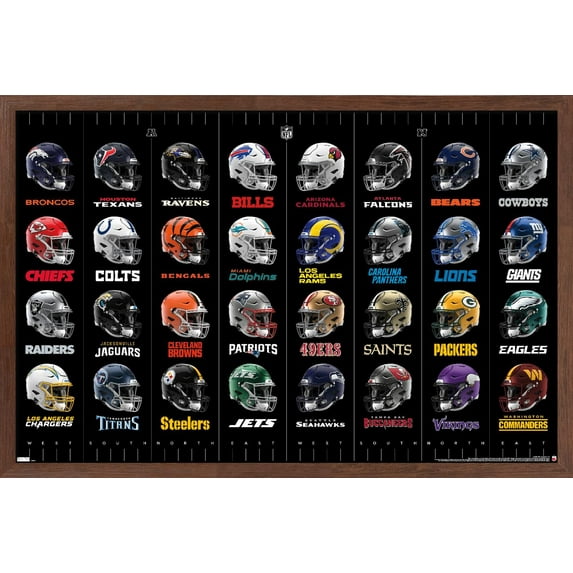 NFL League - Helmets 24 Wall Poster, 22.375" x 34" Framed