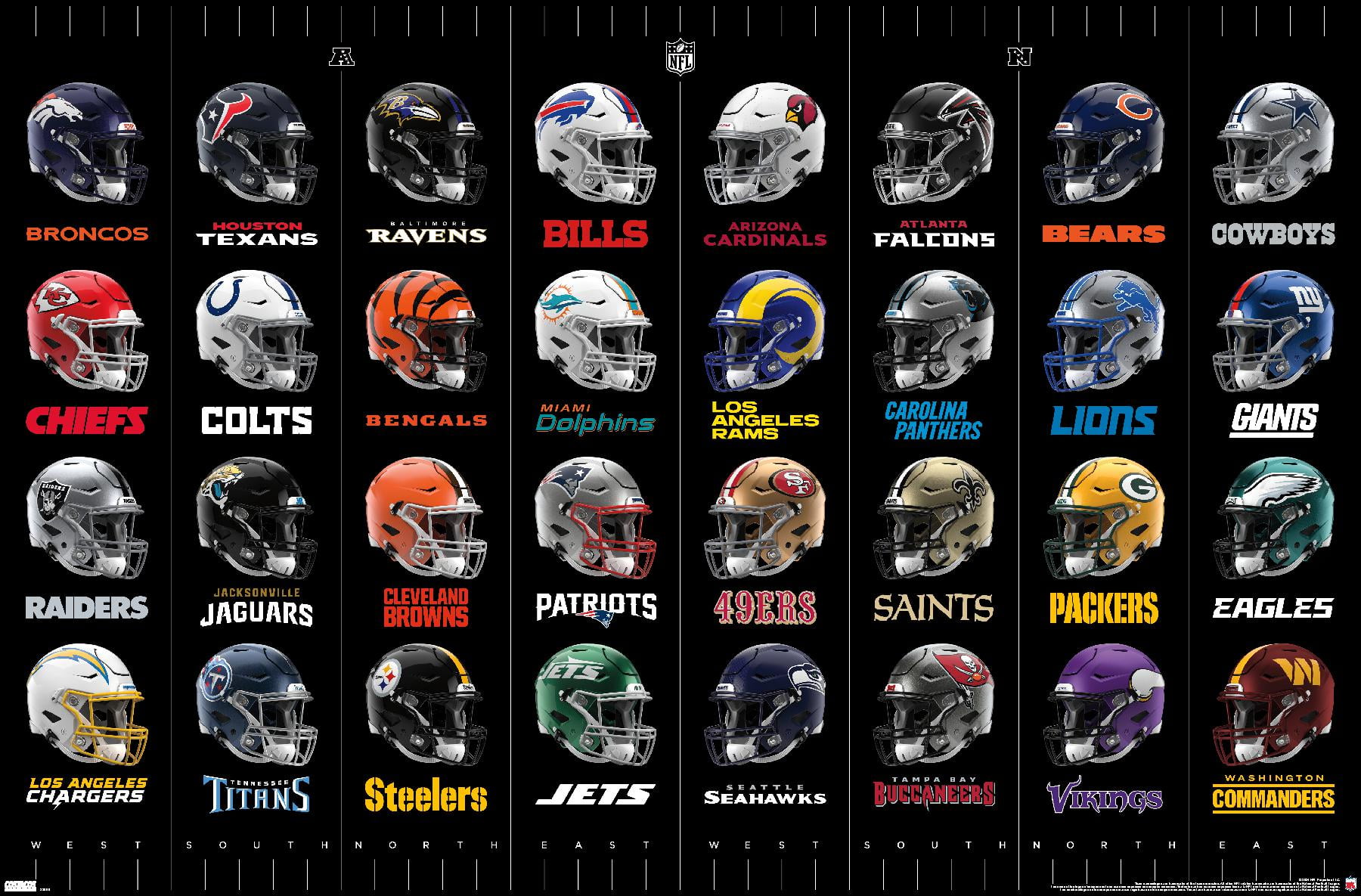 NFL League - Helmets 24 Wall Poster, 22.375" x 34" - Walmart.com
