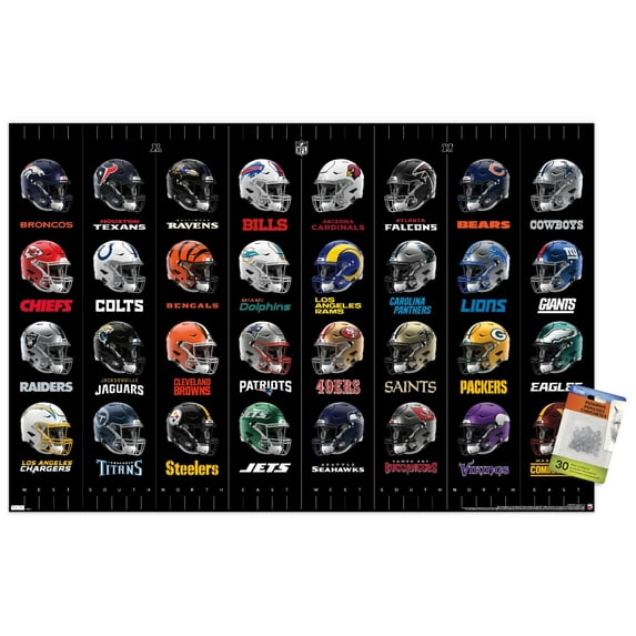 NFL League - Helmets 24 Wall Poster with Pushpins, 22.375" x 34"