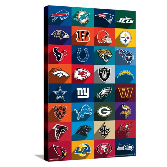 NFL League - Logos 24 Canvas Wall Poster, 14.725" x 22.375"