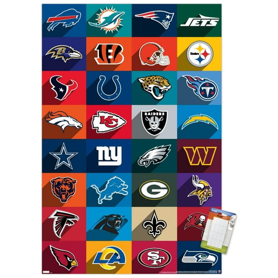 NFL League - Logos 24 Wall Poster, 14.725" x 22.375"