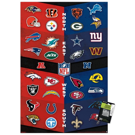 NFL League - Logos 26 Wall Poster with Push Pins, 22.375" x 34"