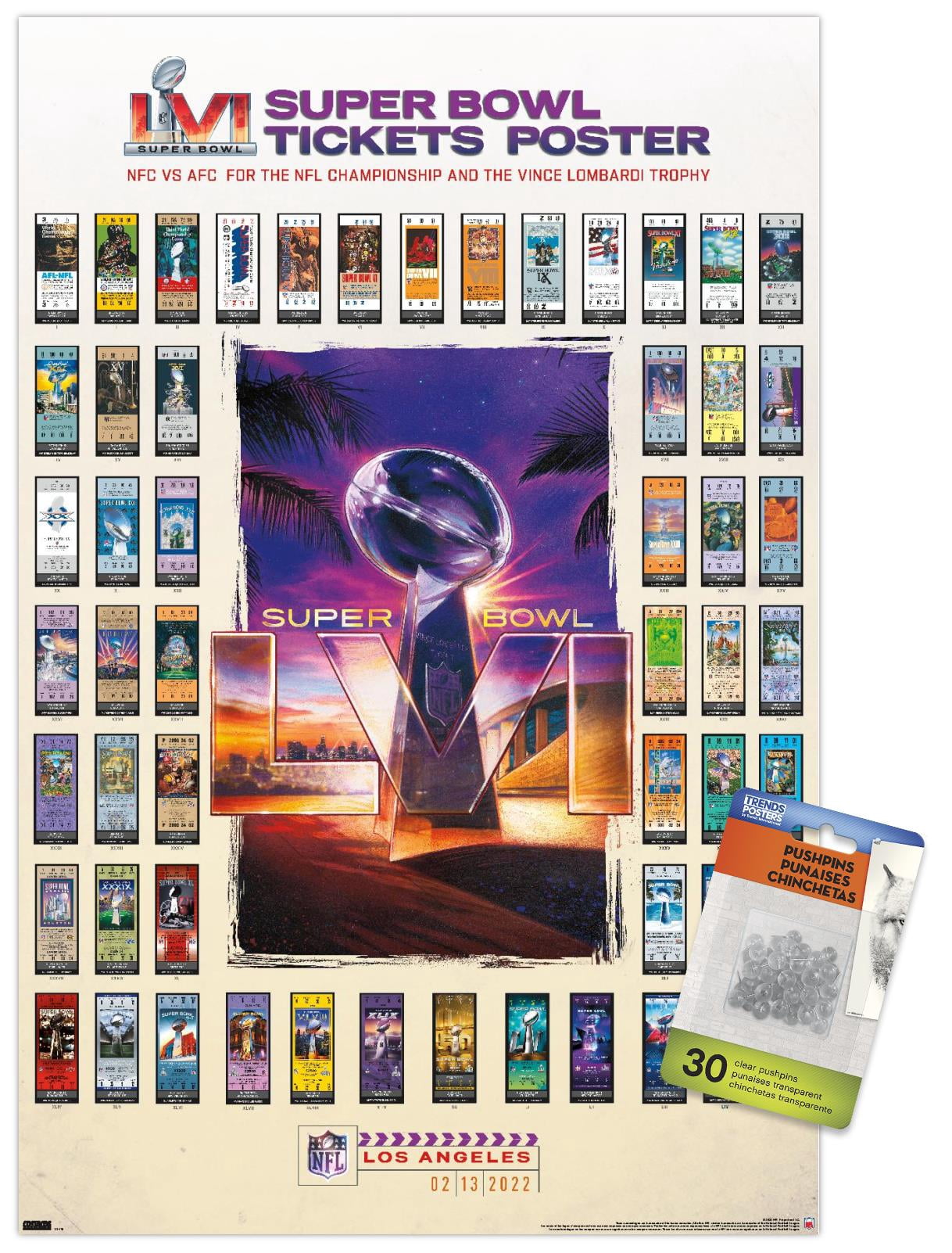 NFL League - Super Bowl LVI - Tickets Wall Poster with Push Pins, 14.725" x 22.375"