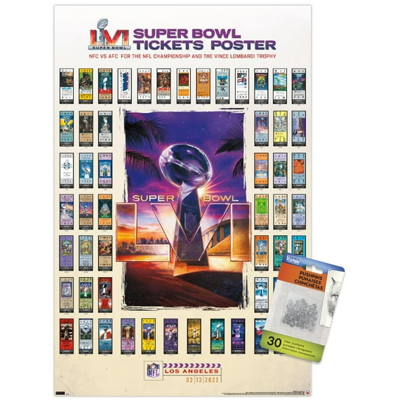 NFL League - Super Bowl LVI - Tickets Wall Poster with Push Pins, 14.725" x 22.375"