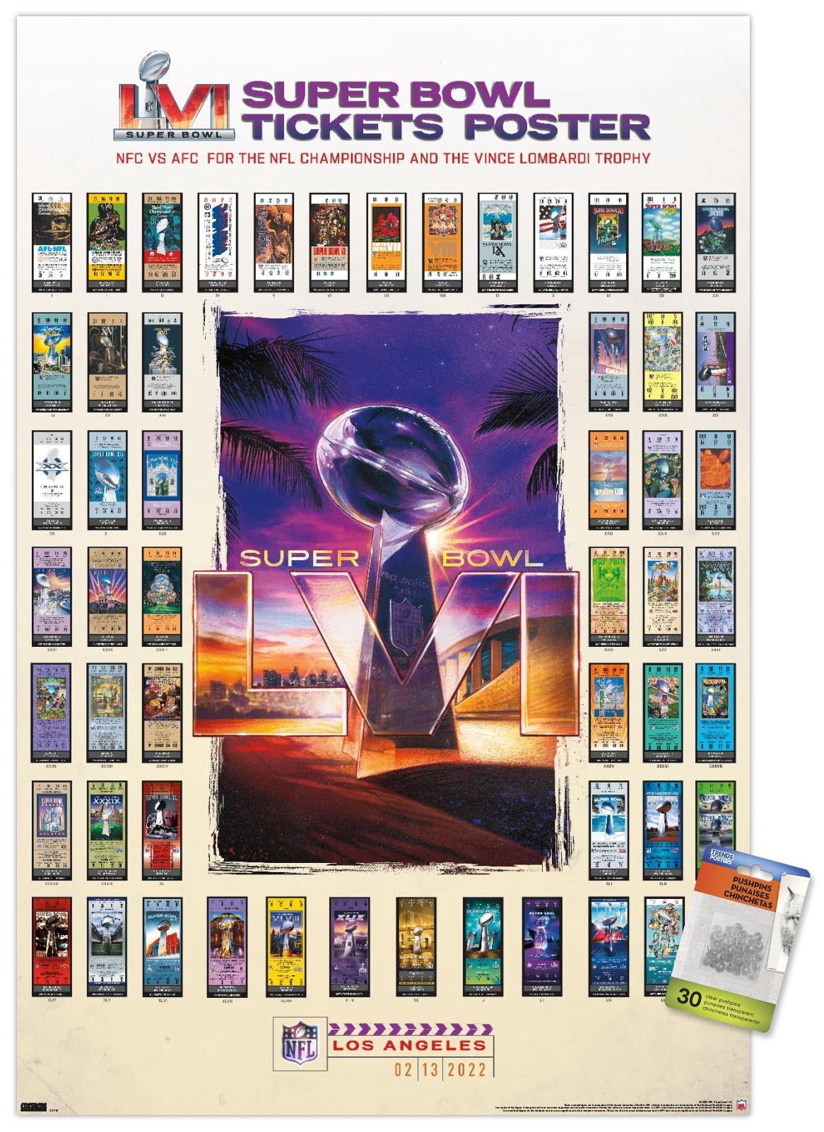 NFL League - Super Bowl LVI - Tickets Wall Poster with Pushpins, 22.375" x 34"