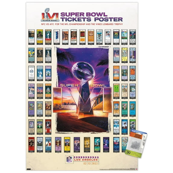 NFL League - Super Bowl LVI - Tickets Wall Poster with Pushpins, 22.375" x 34"