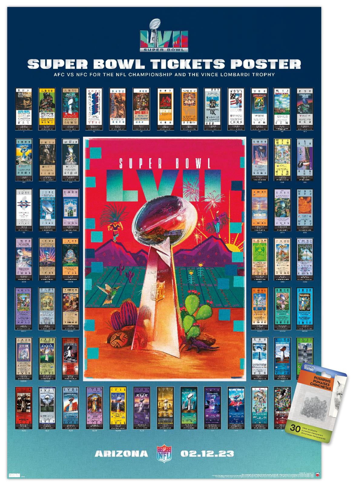 NFL League - Super Bowl LVII Ticket Collage Wall Poster with Pushpins, 22.375" x 34"