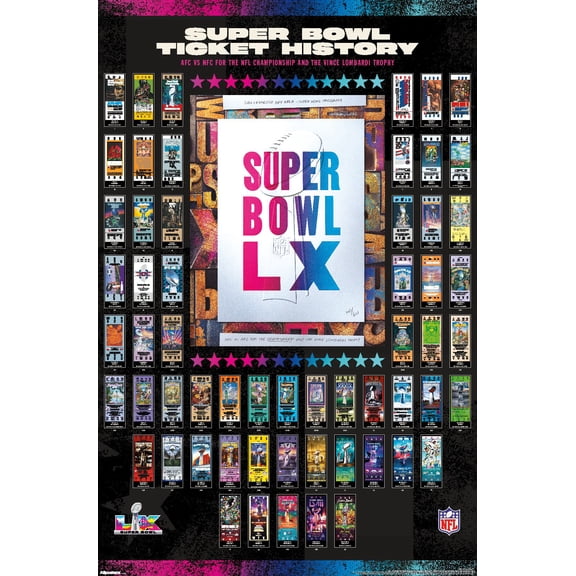 NFL League - Super Bowl LX Ticket Collage Wall Poster, 14.725" x 22.375"