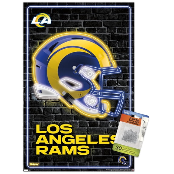 NFL Los Angeles Rams - Neon Helmet 23 Wall Poster with Push Pins, 14.725" x 22.375"