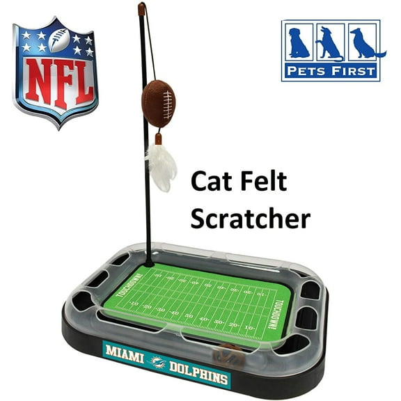 NFL Miami Dolphins Cat Scratcher Toy with Catnip Plush & Feather Cat and Kitty Toy