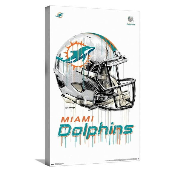 NFL Miami Dolphins - Drip Helmet 20 Canvas Wall Poster, 14.725" x 22.375"