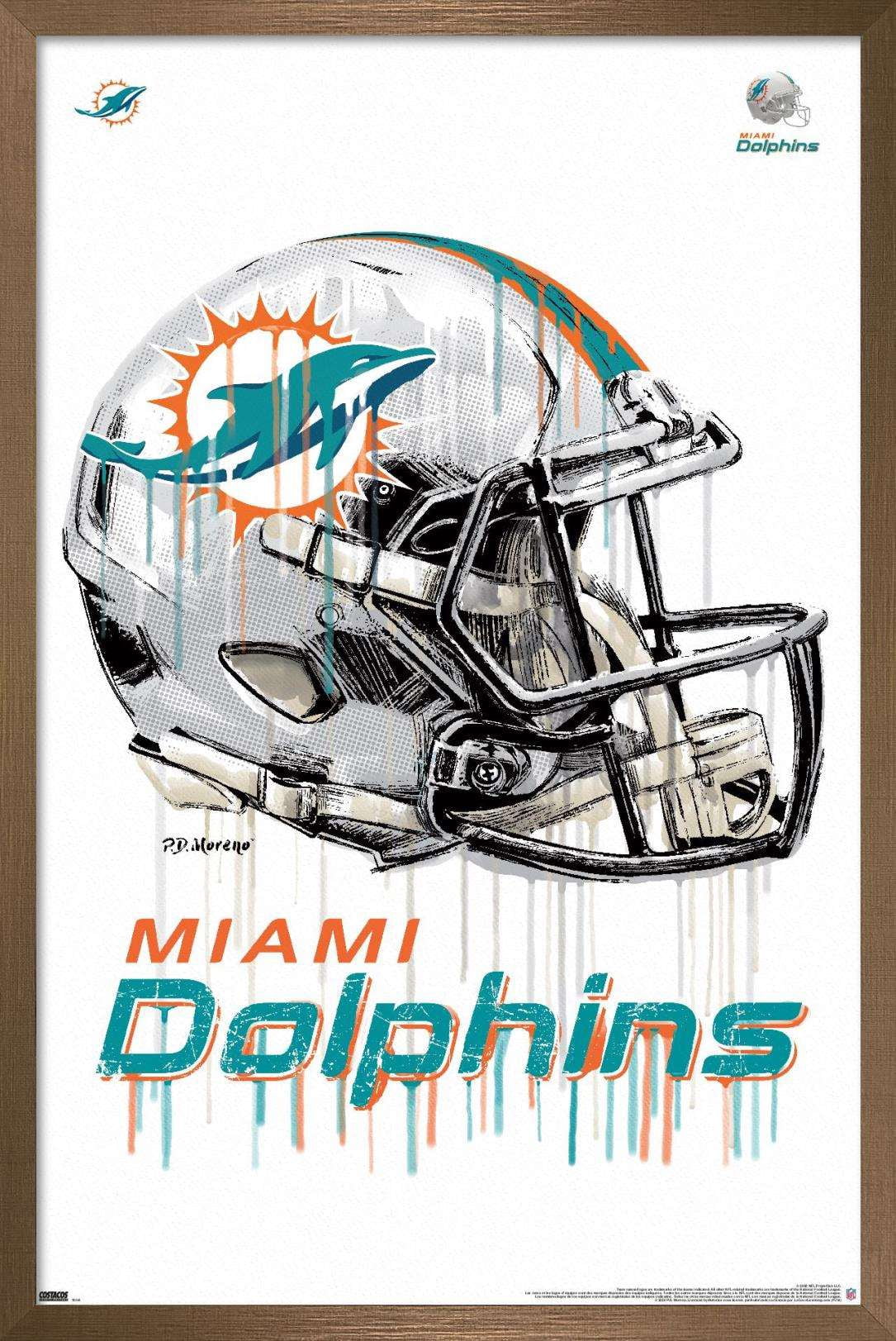 NFL Miami Dolphins - Drip Helmet 20 Wall Poster, 14.725" x 22.375", Framed