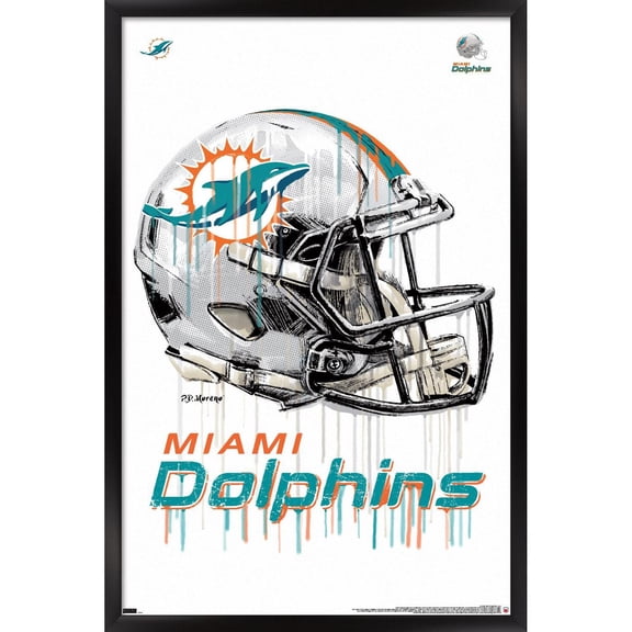 NFL Miami Dolphins - Drip Helmet 20 Wall Poster, 22.375" x 34", Framed
