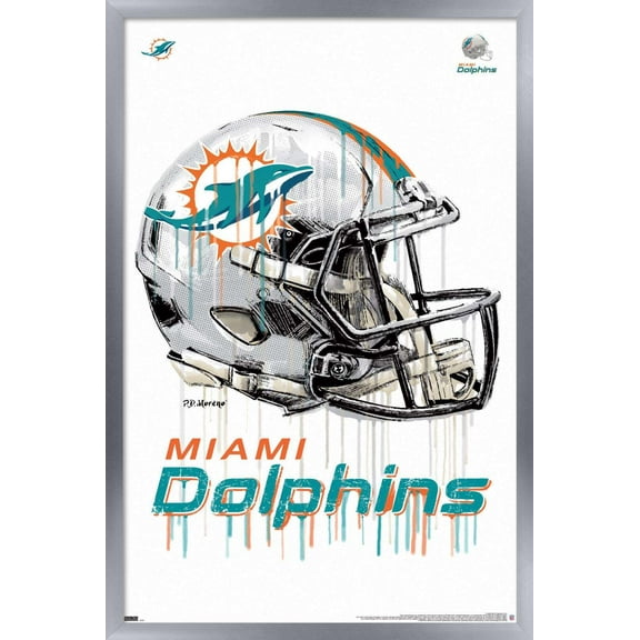 NFL Miami Dolphins - Drip Helmet 20 Wall Poster, 22.375" x 34", Framed