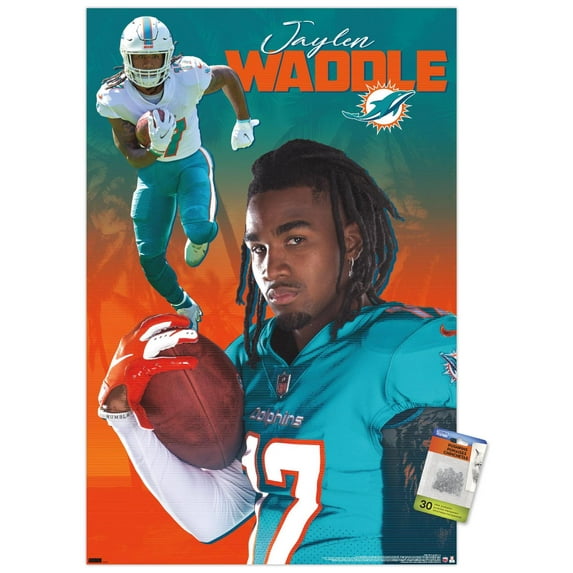 NFL Miami Dolphins - Jaylen Waddle 21 Wall Poster with Pushpins, 22.375" x 34"