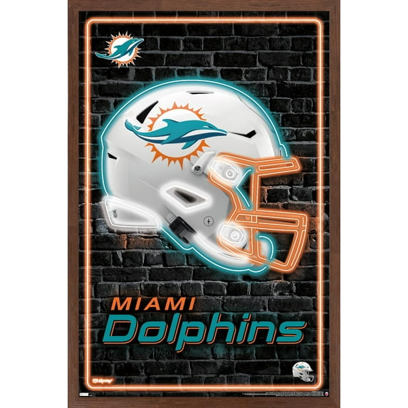 NFL Miami Dolphins - Neon Helmet 23 Wall Poster, 22.375" x 34" Framed